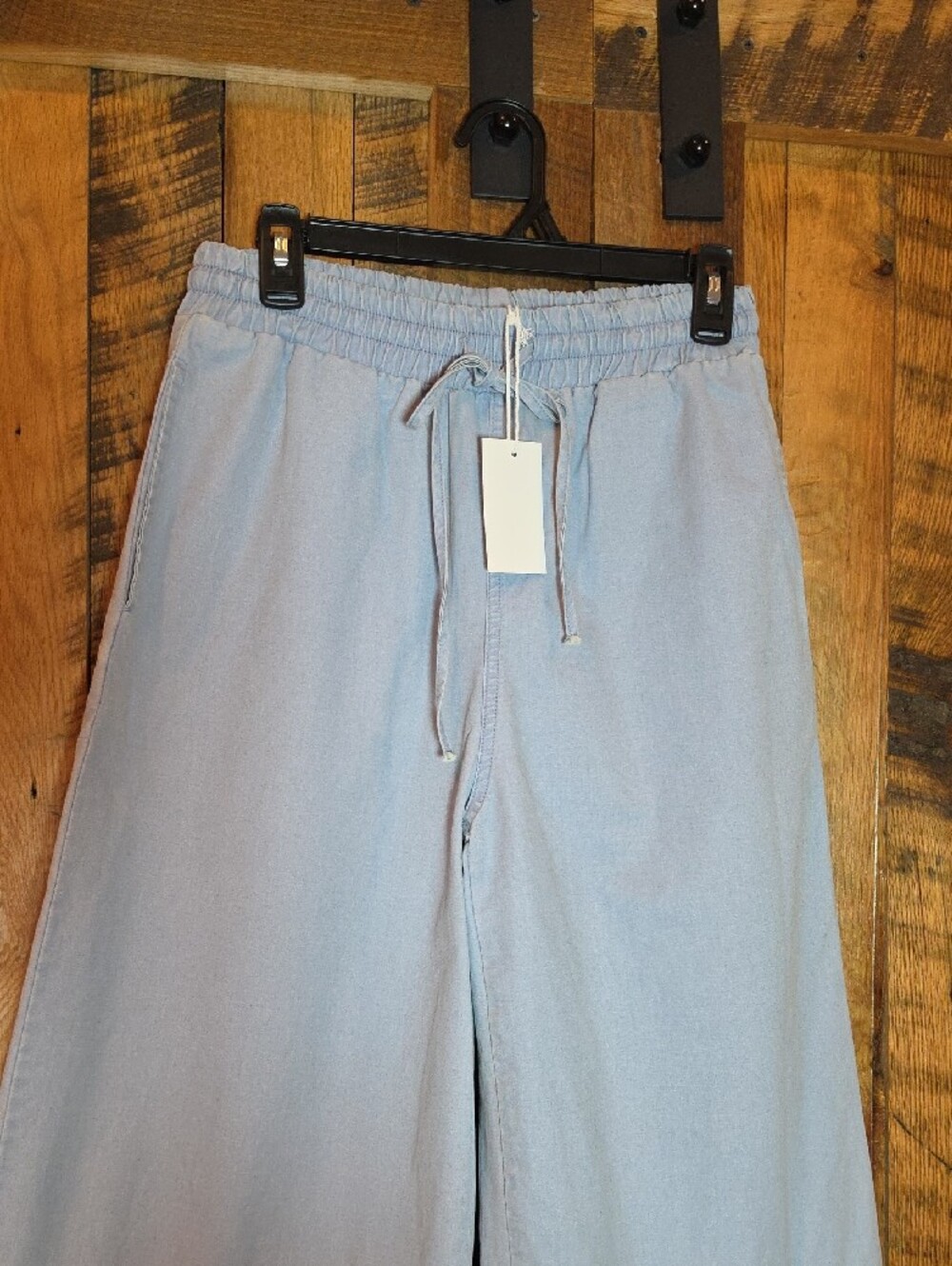 203p Sewn And Seen Tiered Ruffle-Hem Wide Leg Pants in Light Blue - Picture 4 of 12